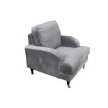 A CONTEMPORARY ARMCHAIR UPHOLSTERED IN GREY SUEDE STYLE FABRIC, 21ST CENTURY