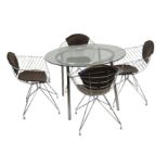 MANNER OF CHARLES & RAY EAMES, A SET OF FOUR CHROMED WIREWORK TUB CHAIRS, 21ST CENTURY