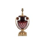 A BOHEMIAN STYLE RUBY OVERLAID GLASS TABLE LAMP