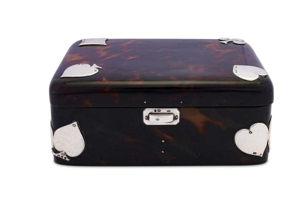 A Victorian sterling silver mounted tortoiseshell games casket, London 1893 by Atkin Brothers - Image 2 of 3