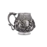 An early 20th century Burmese unmarked silver mug, Thayetmyo circa 1910