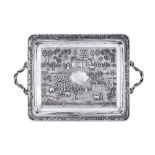 An early 20th century Anglo – Indian unmarked silver twin handled tray, Calcutta circa 1910