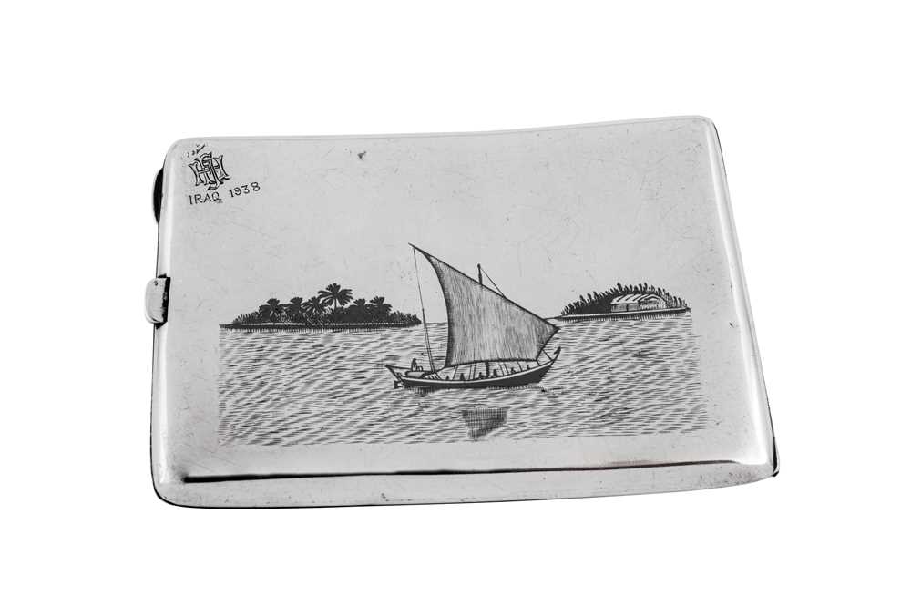 An early 20th century Iraqi silver and niello cigarette case, Basra dated 1938 - Image 3 of 5