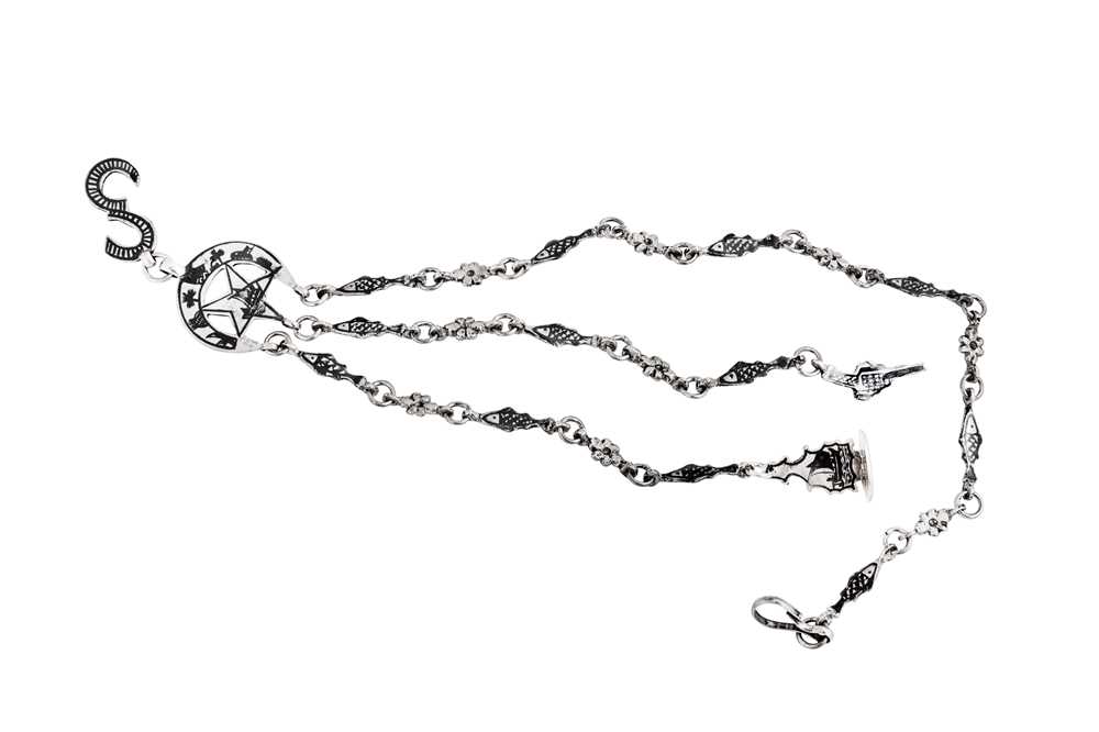 An early 20th century Iraqi silver and niello watch chain chatelaine, Basra circa 1920