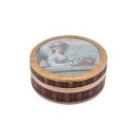 A Louis XV late 18th century French gold mounted portrait miniature inset snuff box, Paris circa 177