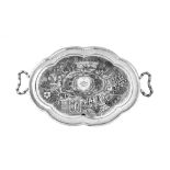 A late 19th / early 20th century Anglo – Indian unmarked silver twin handled tray, Calcutta circa 19