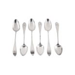 A set of six late 18th century American silver tablespoons, Baltimore circa 1780 by Gabriel Lewyn (a