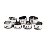 A mixed group of seven early 20th century Iraqi silver and niello napkin rings, Basra circa 1920-40