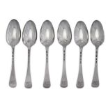 A set of six George II sterling silver tablespoons, London 1742 by Ebenezer Coker (reg. 25th June 17