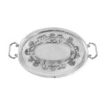 An early 20th century Anglo – Indian unmarked silver twin handled tray, Calcutta circa 1930