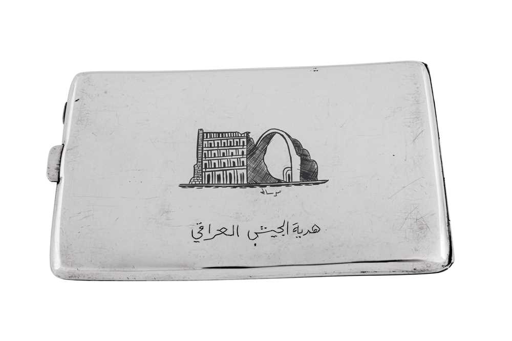 A mid-20th century Iraqi silver and niello cigarette case, Basra dated 1958 - Image 3 of 3