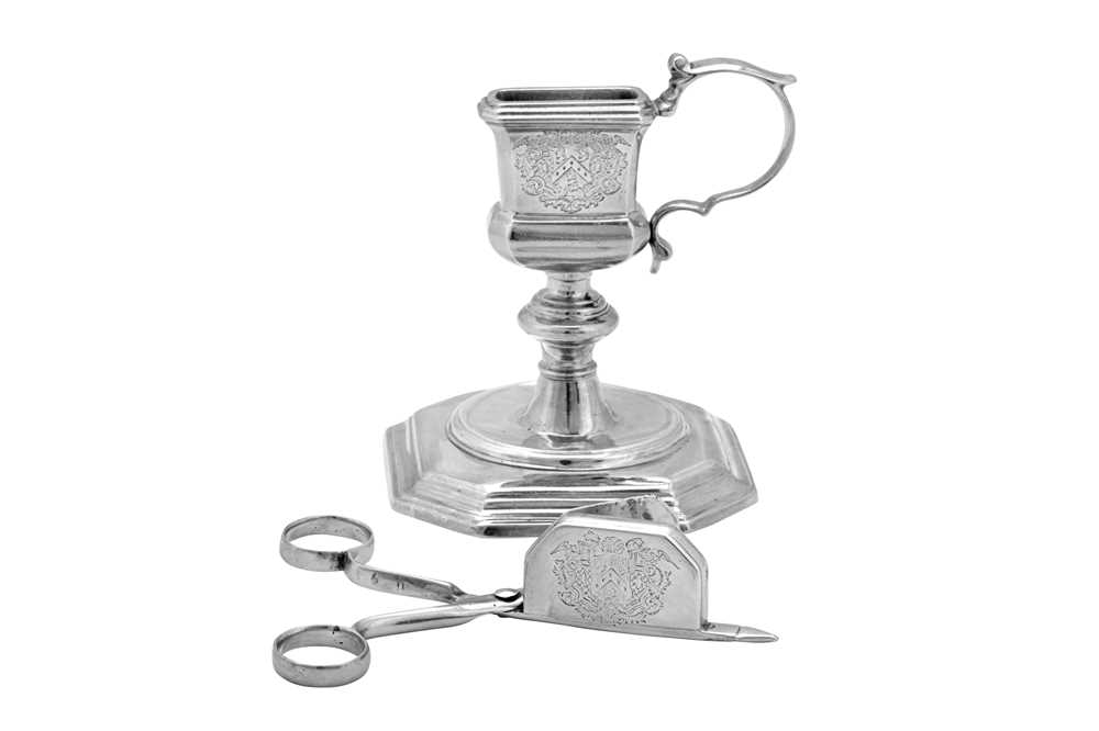 Welsh Interest - A George I sterling silver snuffers and stand, London 1724 by Matthew Cooper (this - Image 3 of 5