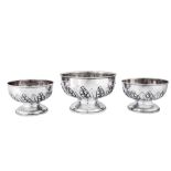 A graduated set of three German 800 standard silver fruit bowls, Berlin circa 1900 by Posen Lazarus