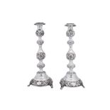 A pair of George V sterling silver sabbath candlesticks, London 1918 by Rosenzweig, Taitelbaum & Co