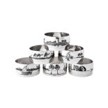 A set of six mid-20th century Iraqi silver and niello napkin rings, Basra dated 1945 signed Dakheel