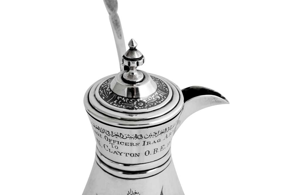 An early 20th century Iraqi silver and niello Turkish coffee pot (cezva), Basra dated 1928 signed Ba - Image 7 of 8