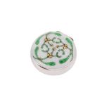 A late 19th century German unmarked silver and guilloche enamel pill box / compact, probably Pforzhe