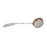 A Nicholas II Russian 84 zolotnik (875 standard) silver soup ladle, Moscow 1898-1908 by HП for Nikol