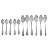 A mixed group of George III Scottish silver flatware including three provincial dessert spoons, Aber