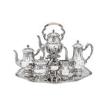 An early 20th century German 800 standard silver five-piece tea and coffee service on tray, Heilbron