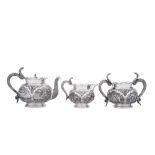 An early 20th century Anglo – Indian unmarked silver three-piece tea service, Calcutta circa 1910