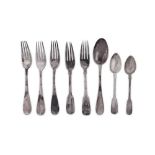 A mixed group of Nicholas II Russian 84 zolotnik (875 standard) silver flatware