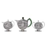 A mid-20th century Indian unmarked silver three-piece tea service, Bombay circa 1950