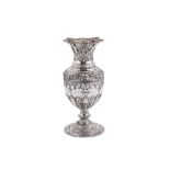 A late 19th century continental unmarked silver vase, probably French circa 1880