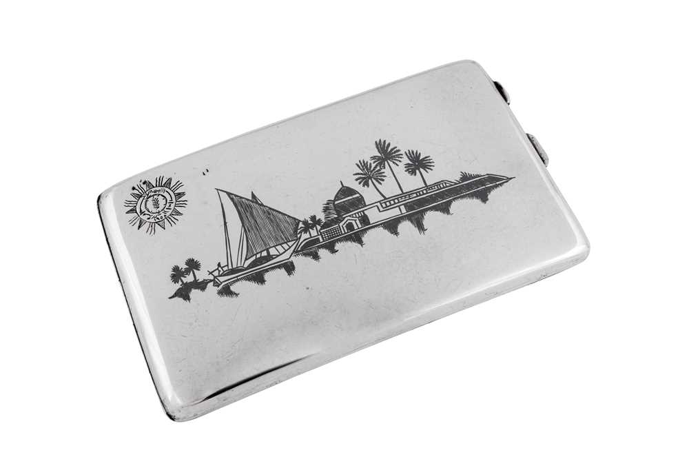 A mid-20th century Iraqi silver and niello cigarette case, Basra dated 1958 - Image 2 of 3