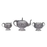 An early 20th century Anglo – Indian unmarked silver three-piece tea service, Bombay circa 1930