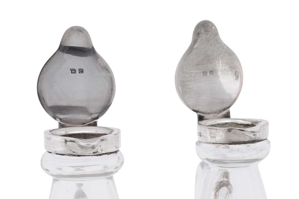 An assembled pair of George V sterling silver mounted glass whiskey noggins - Image 2 of 2