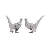 A pair of early 20th century silver table ornaments modelled as pheasants, probably Dutch