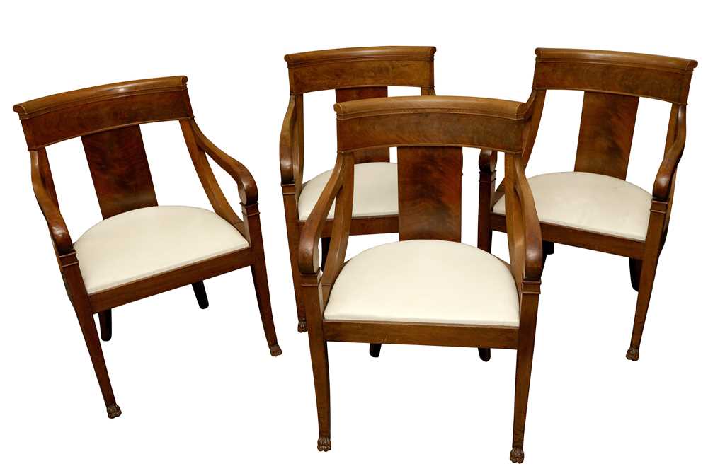 A SET OF FOUR BIEDERMEIER STYLE OPEN ARMCHAIRS, CIRCA 1900