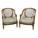 A PAIR OF LOUIS XVI STYLE GILT WOOD SALON CHAIRS, 20TH CENTURY