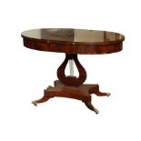 A REGENCY STYLE OVAL MAHOGANY CENTRE TABLE, 19TH CENTURY AND LATER