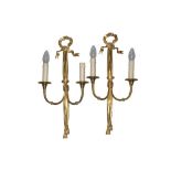 A PAIR OF LOUIS XVI STYLE CAST BRASS TWIN BRANCH WALL SCONCES, LATE 20TH CNTURY