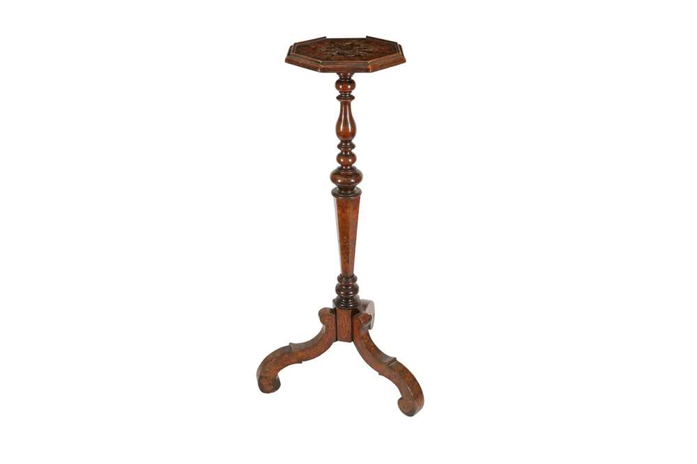 A DUTCH WALNUT AND MARQUETRY CANDLE STAND, IN THE 17TH CENTURY STYLE, 19TH CENTURY