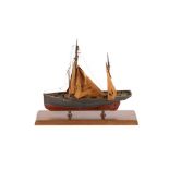 A WOODEN MODEL OF A CLINKER BUILT KETCH, MID/ LATE 20TH CENTURY