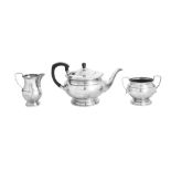 A GARRARD SILVER PLATED THREE PIECE TEA SET, MID 20TH CENTURY