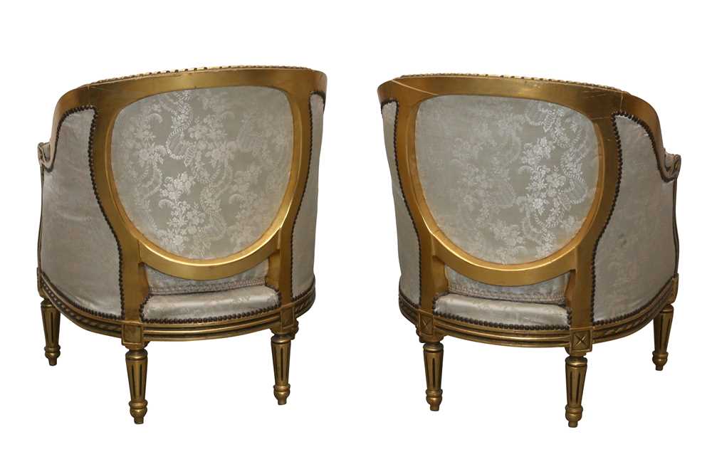 A PAIR OF LOUIS XVI STYLE GILT WOOD SALON CHAIRS, 20TH CENTURY - Image 2 of 2