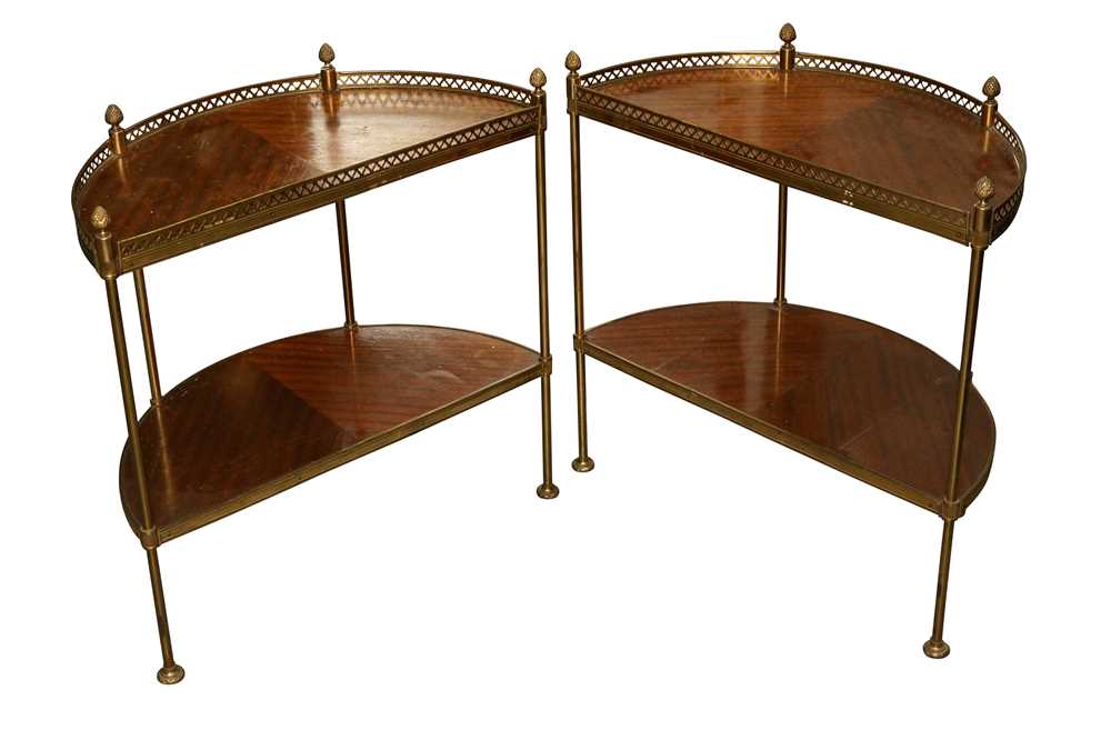 A PAIR OF FRENCH MAHOGANY TWO TIER ETAGERES, 20TH CENTURY - Image 2 of 2