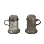 KITCHENALIA: A PAIR OF TIN PLATE SHAKERS, LATE 19TH CENTURY