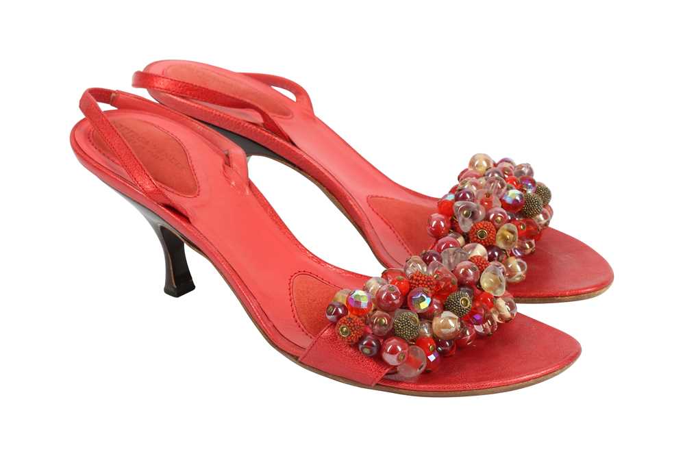 Bottega Veneta Metallic Coral Embellished Sandal - Size 38 - Image 3 of 3