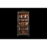 A FINE 19TH CENTURY FRENCH EBONISED BOOKCASE INLAID WITH IVORY, PEWTER AND STAINED TORTOISESHELL NAP