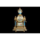 A LATE 19TH CENTURY FRENCH GILT METAL AND PORCELAIN MOUNTED MANTEL CLOCK