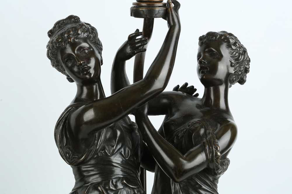 A PAIR OF LATE 19TH / EARLY 20TH CENTURY FRENCH BRONZE FIGURAL LAMP BASES IN THE MANNER OF FALCONET - Image 4 of 6