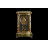 A LATE 19TH / EARLY 20TH CENTURY FRENCH GILT BRONZE AND CLOISONNE ENAMEL FOUR GLASS MANTEL CLOCK