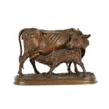 PIERRE JULES MÊNE (FRENCH, 1810-1879): A BRONZE MODEL OF A COW AND CALF