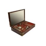 A 19TH CENTURY MAHOGANY CAMPAIGN STYLE GENTLEMAN'S DRESSING BOX