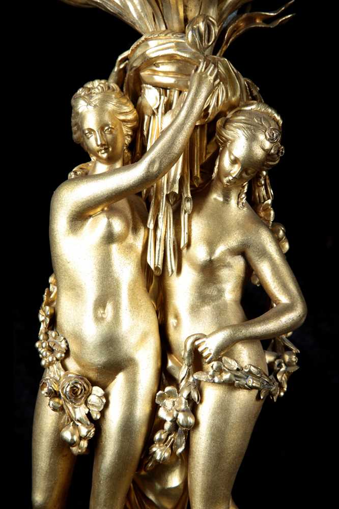 A LARGE PAIR OF 19TH CENTURY FRENCH GILT BRONZE FIGURAL CANDELABRA AFTER THE MODEL BY ETIENNE-MAURIC - Image 3 of 6